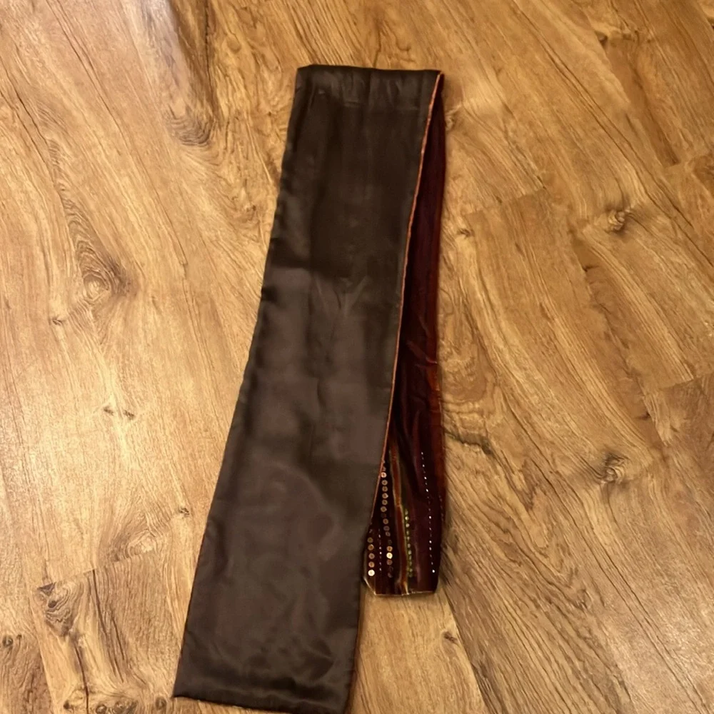 Striped Velvet Scarf with Sequins brown red